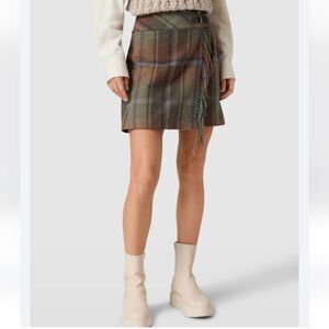 Lauren Ralph Lauren Plaid Fringe‎ Trim Tweed Mini Skirt Size 6-12
